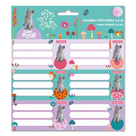 Ars Una Cute animals-Kitten csomagolt füzetcímke (3x6 db)