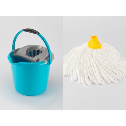 VIXI Csavarókosaras felmosóvödör kék (12 L-es) + Felmosó fej