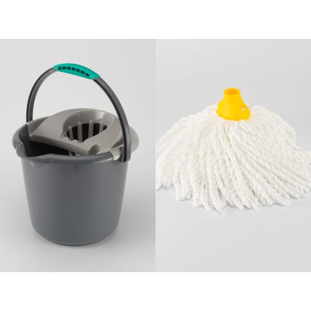 VIXI Csavarókosaras felmosóvödör szürke (12 L-es) + Felmosó fej